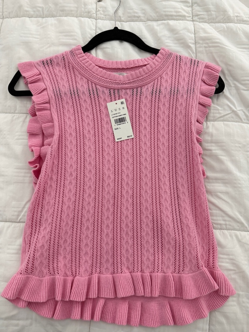 Lush women’s  Pink Ruffle Trim Knit Tank Top cotton candy pink